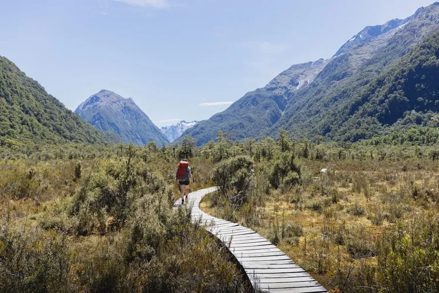 Hooker Valley Track swing bridge with Mt Cook