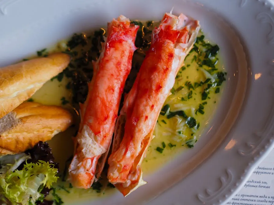 Large king crab legs served on a plate in northern Norway