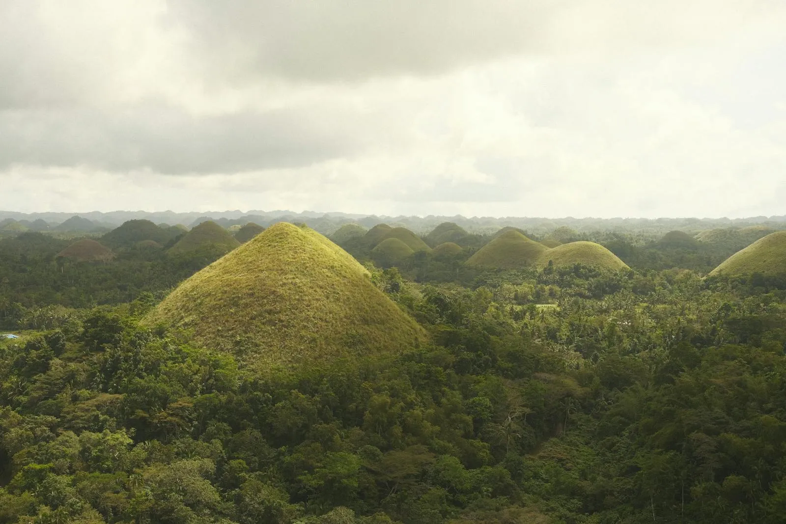 Scenic aerial view of the iconic Chocolate Hills in Batuan, Philippines.
