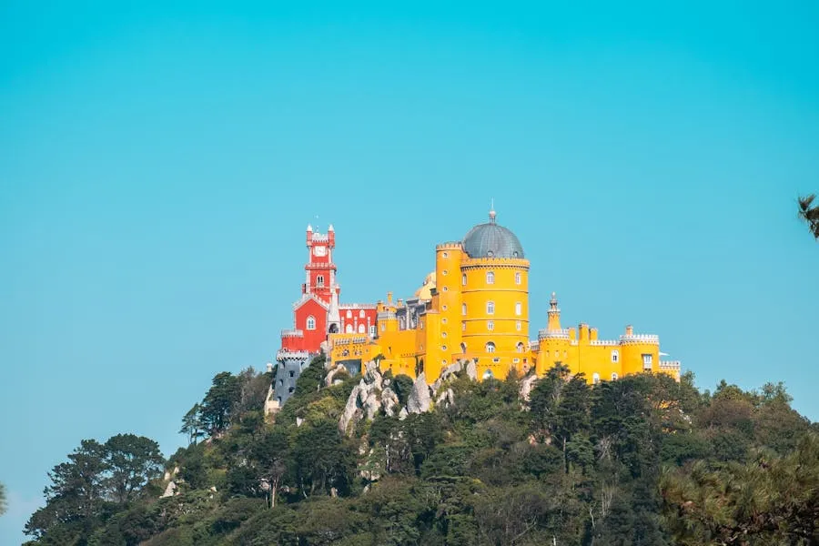 Colourful turrets and ramparts of Pena Palace in Sintra