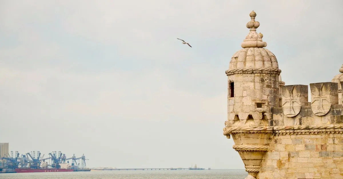 Torre de Bel&eacute;m on the Tagus riverbank with Manueline stone carvings