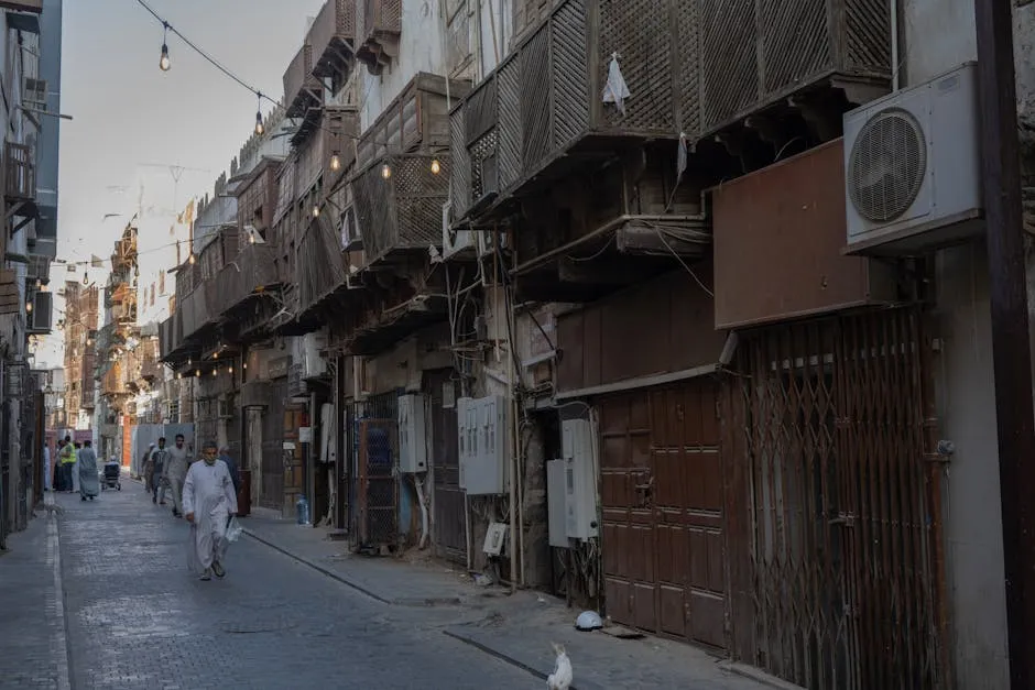 Al-Balad old town in Jeddah with coral-stone buildings and wooden mashrabiya balconies