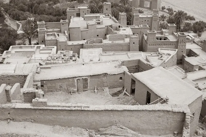 Ancient mud-brick village with traditional multi-storey architecture