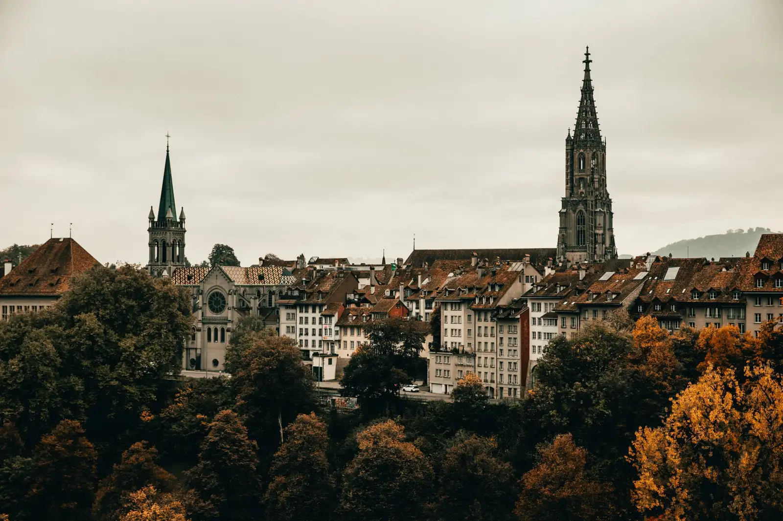 Bern Old Town covered arcades and cobblestone street