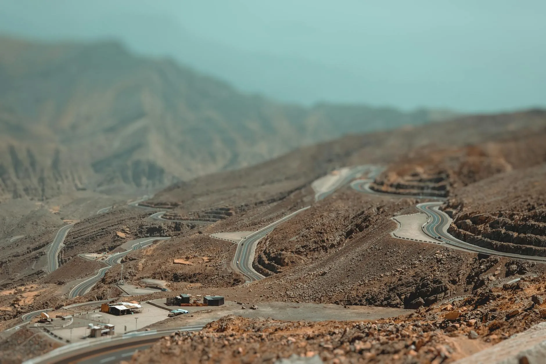 Jebel Jais mountain road winding through Hajar Mountain peaks