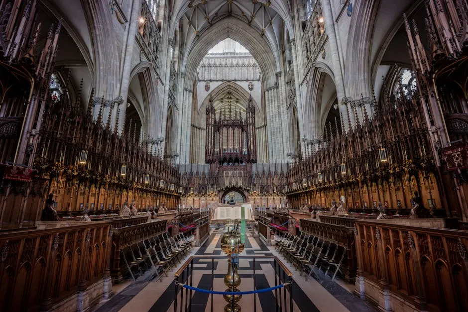 York Minster Gothic cathedral towering above medieval streets
