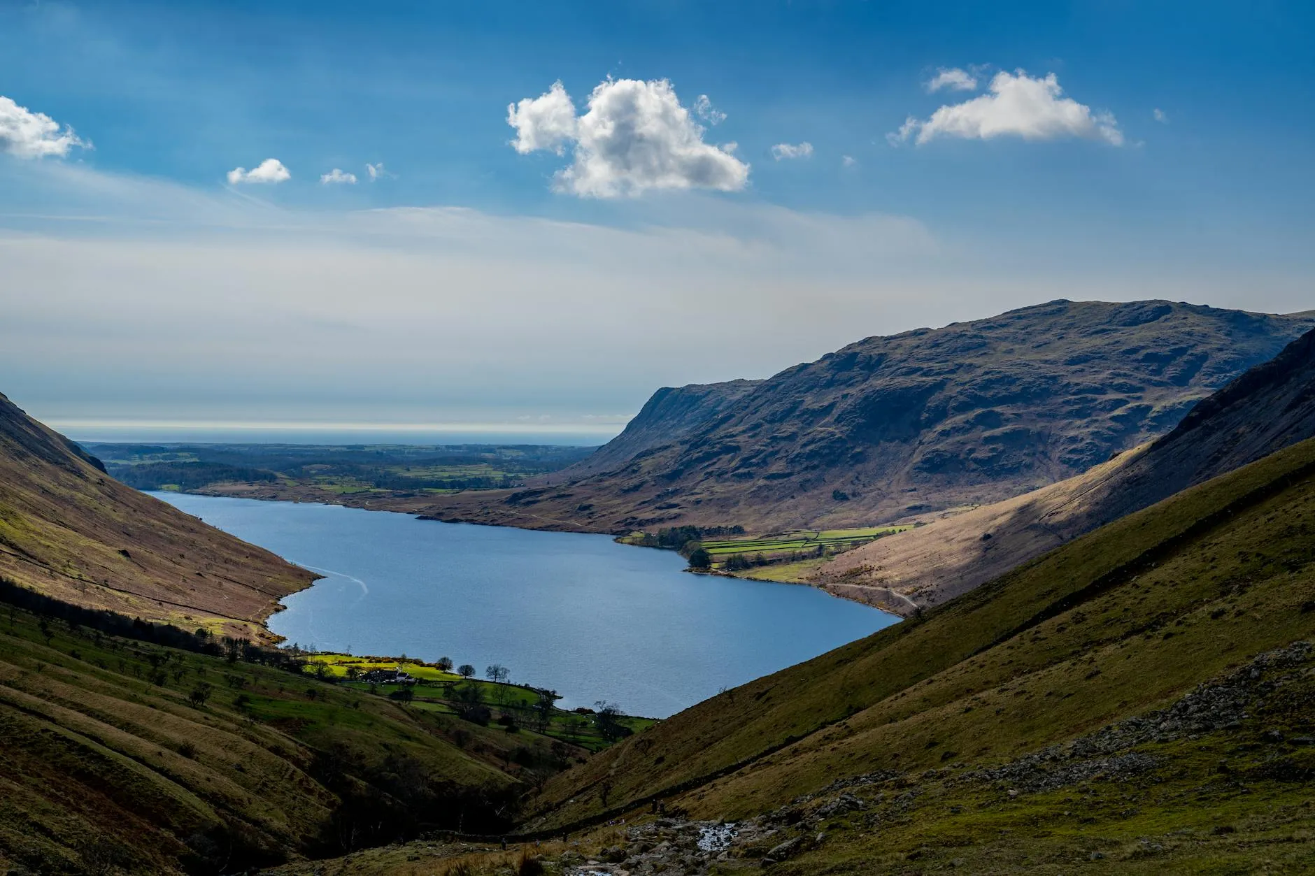 Lake District valley with mountains reflected in still water
