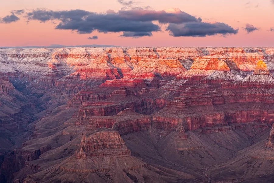 Grand Canyon layered rock formations at sunset