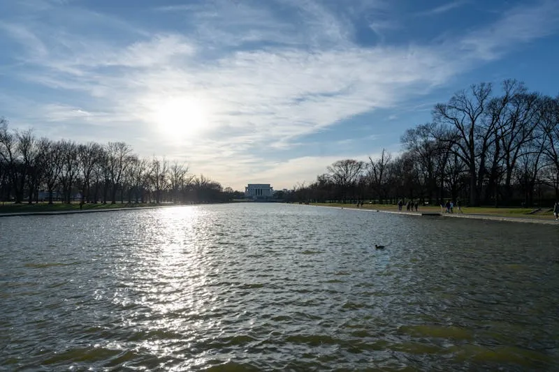 Washington DC National Mall with the Lincoln Memorial reflected in water