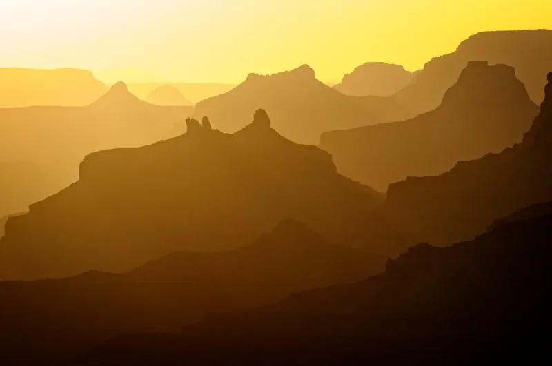 Grand Canyon layered rock formations at golden hour
