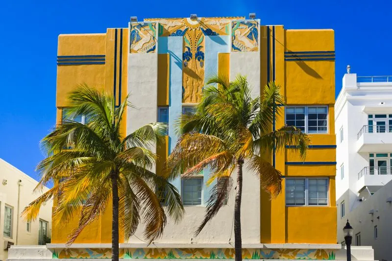 Miami South Beach Art Deco buildings in pastel colours