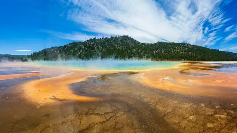 Grand Prismatic Spring in Yellowstone with vivid rainbow colours