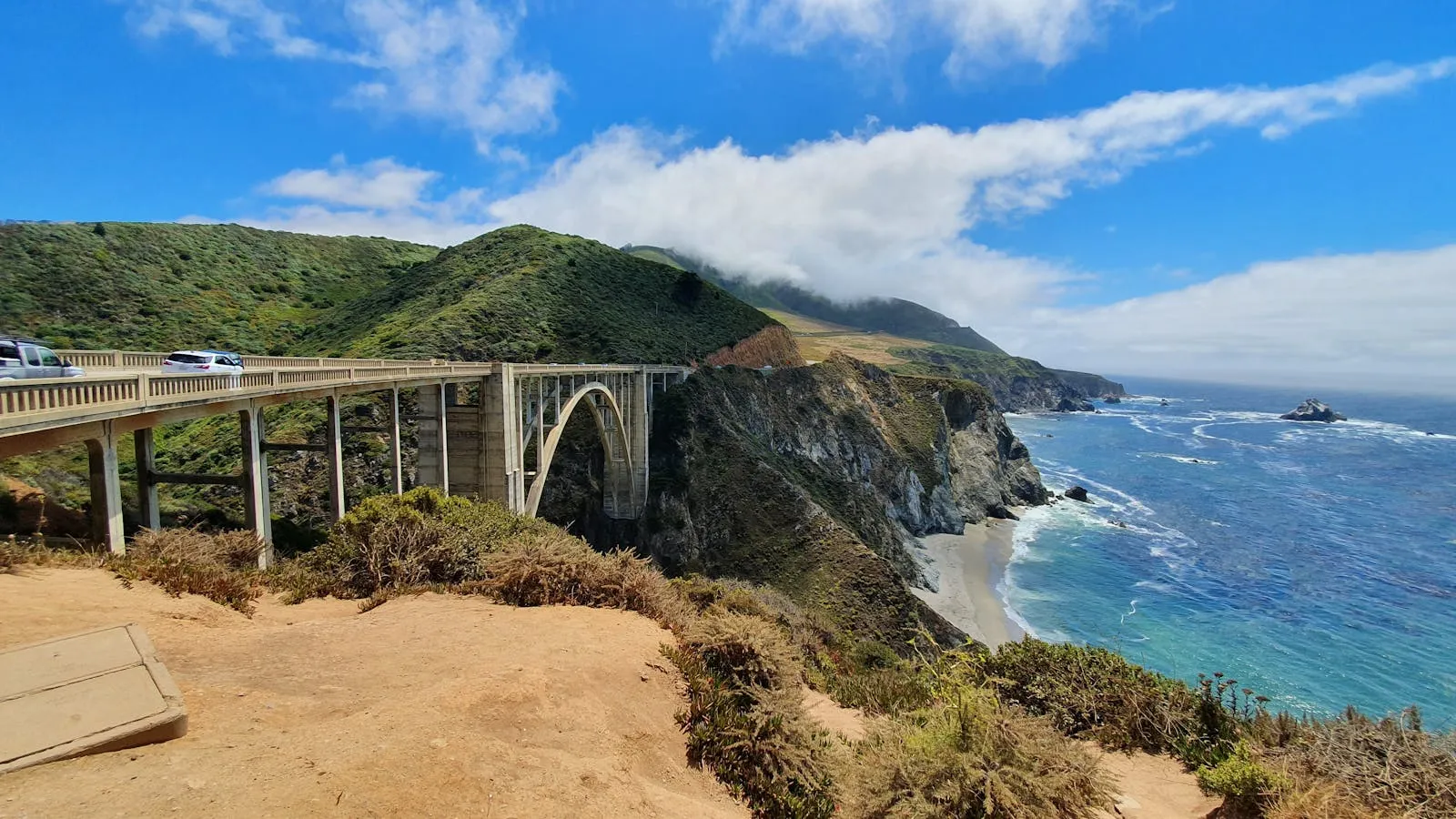 Bixby Bridge on California Highway 1 with ocean views