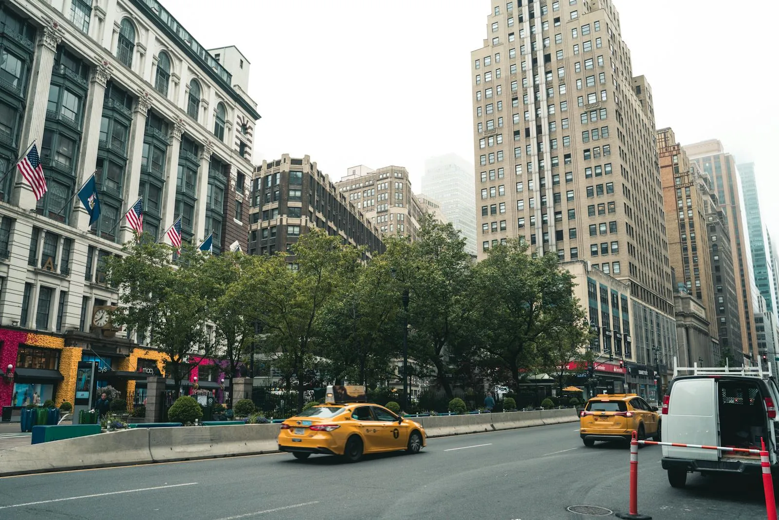 Yellow taxi on a busy New York City street