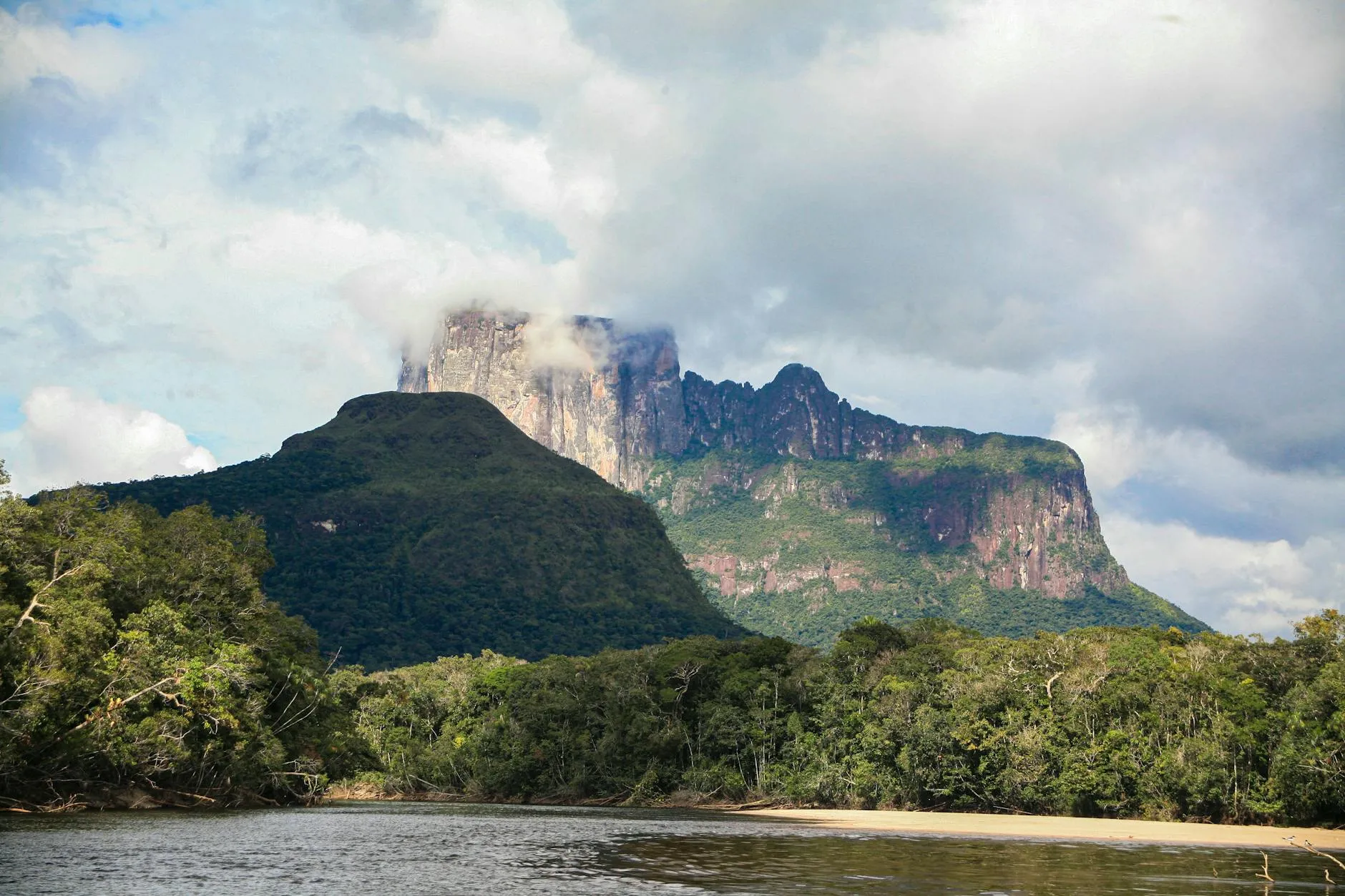 Aerial view of the Venezuelan landscape with tepui mountains