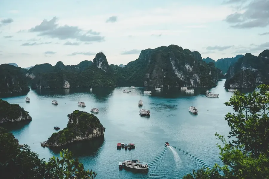 Ha Long Bay limestone karsts at sunrise
