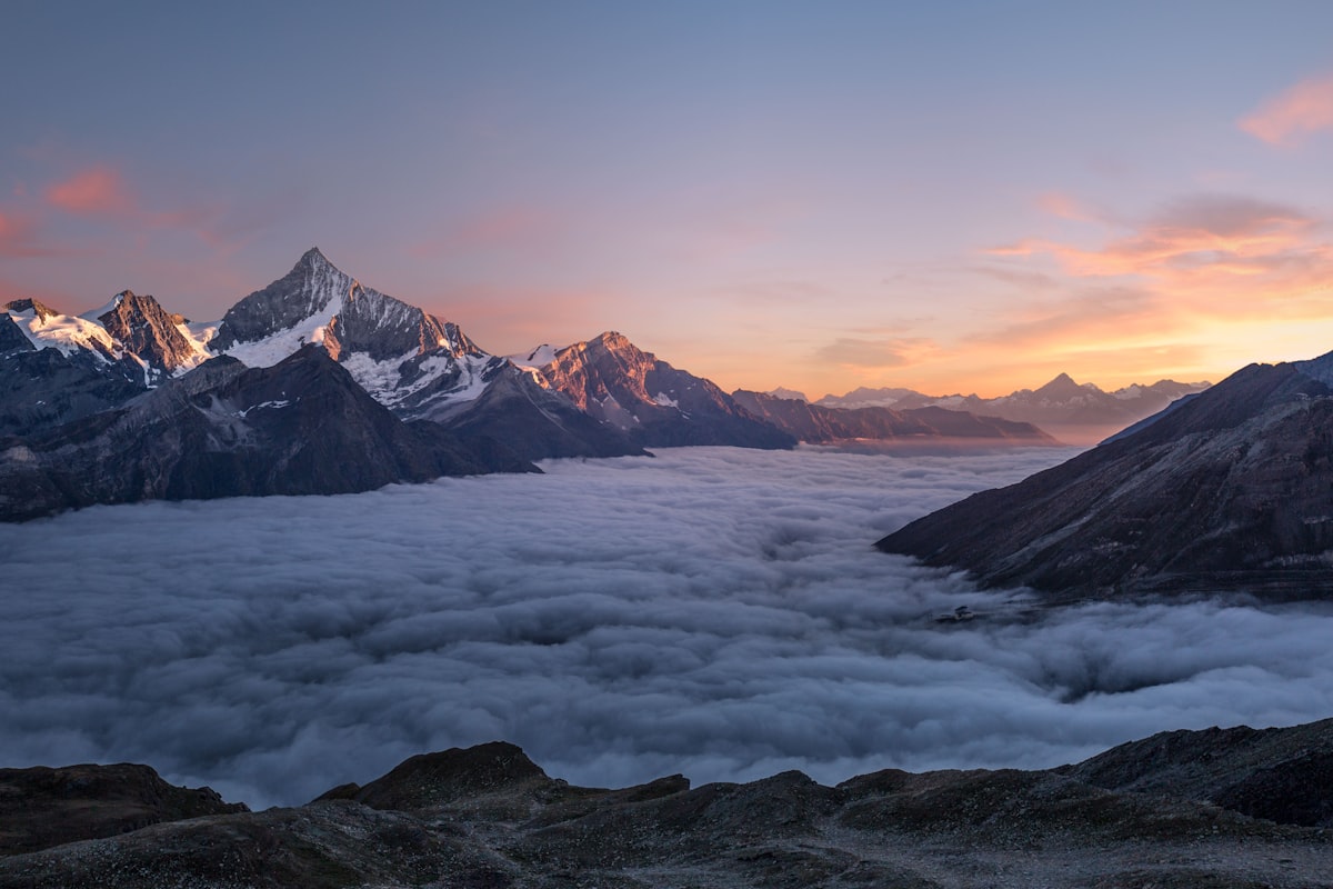 Mountain hiking trail with morning mist